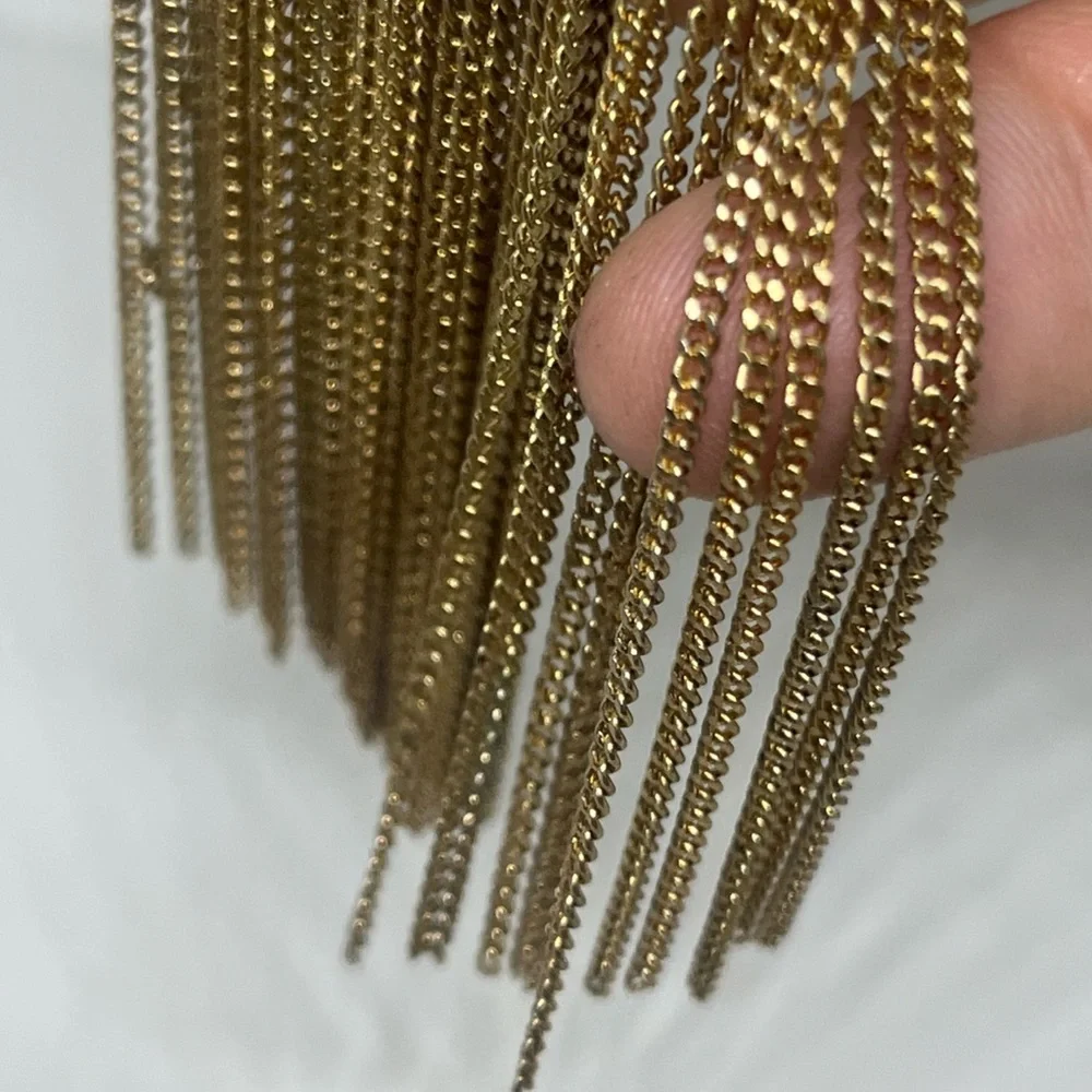 Art Deco Vintage Abalone and Brass Waterfall Jewelry Brooch w/ Gold Chain Fringe